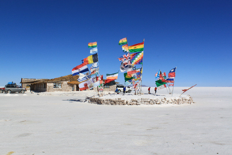 Flags in the middle of the salt flat