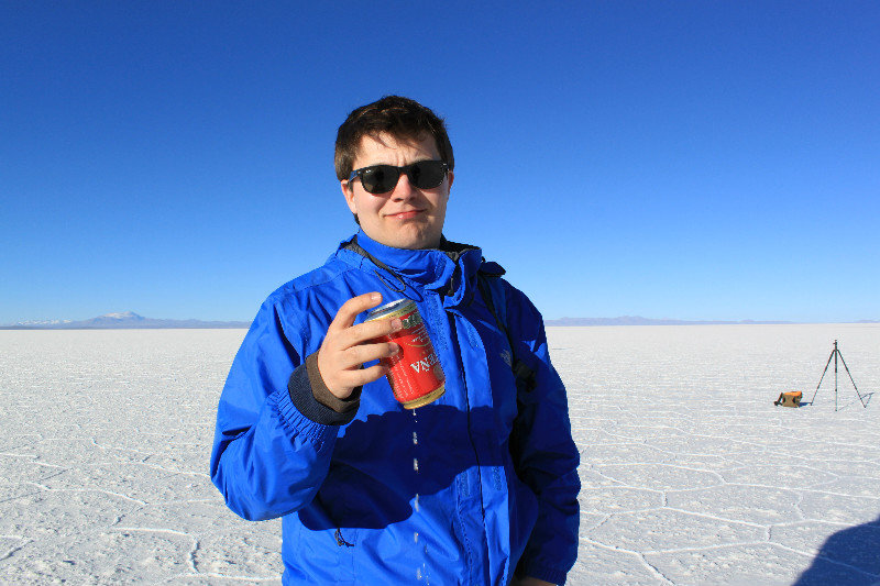 Mike polishing off his first beer on the salt flats