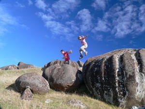 Jumping around Stoney Batter - Waiheke Island