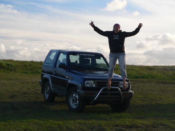Ang jumping for joy when the jeep started