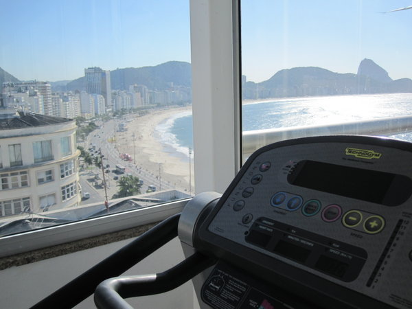 Hotel gym overlooking Copacabana