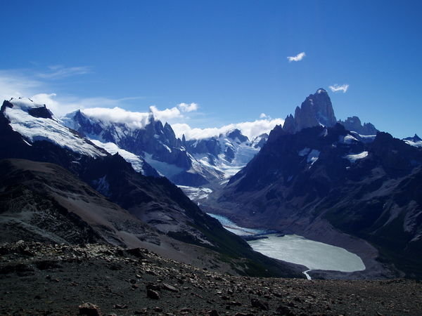   Cerro Torre range and Fitz Roy - view from Pliegue Tumbado