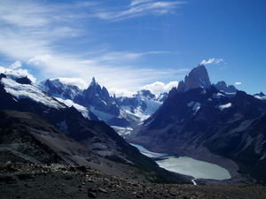    Cerro Torre range and Fitz Roy - view from Pliegue Tumbado