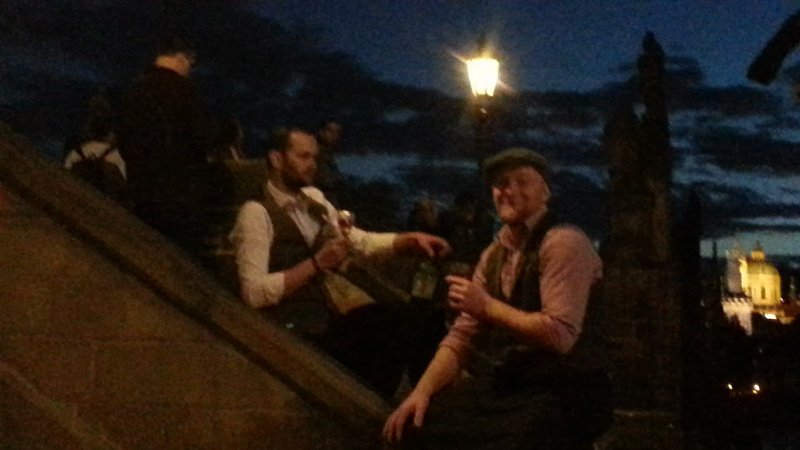 Two Men Drinking By Moonlight 