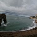 Durdle door arch and pebble beach from top