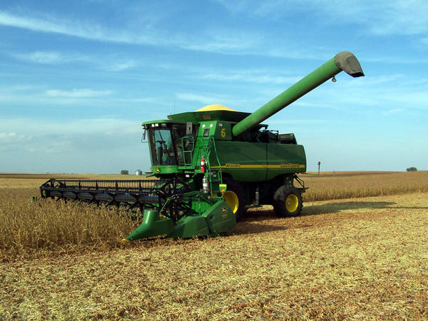 Combine in Soybeans