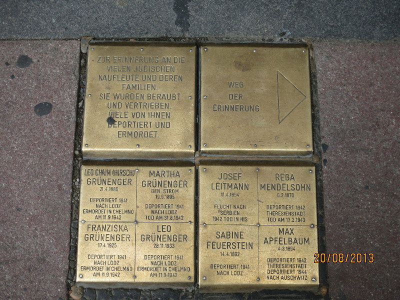 Brass plaques in front of building on Praterstrasse