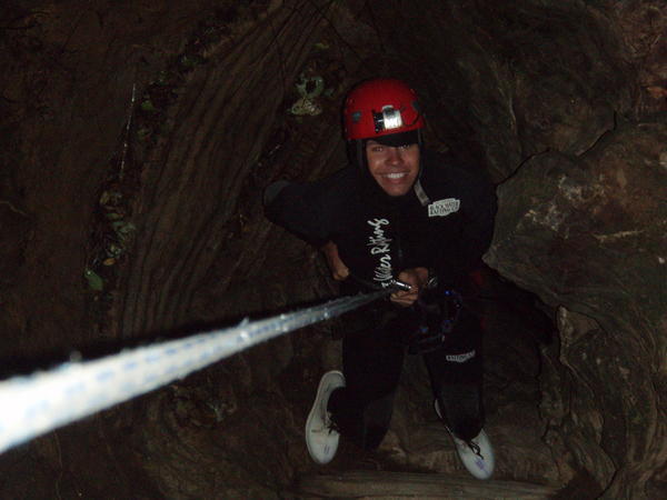 repelling into the cave