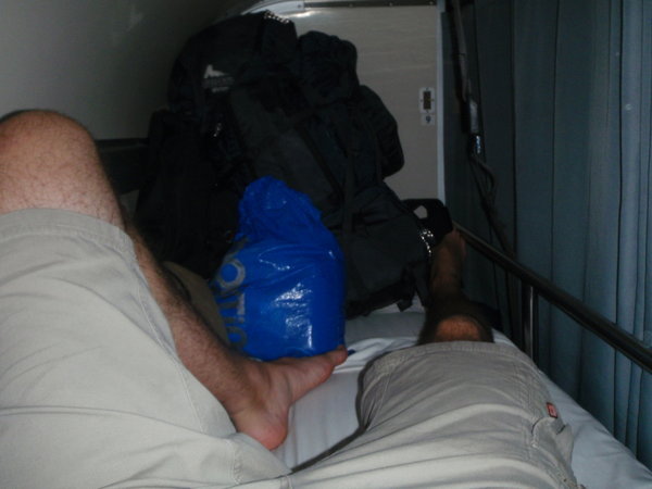 My bed on the train.... a little tight