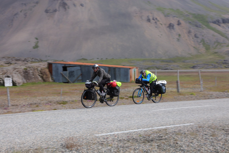 Cyclists along the highway north of Hofn
