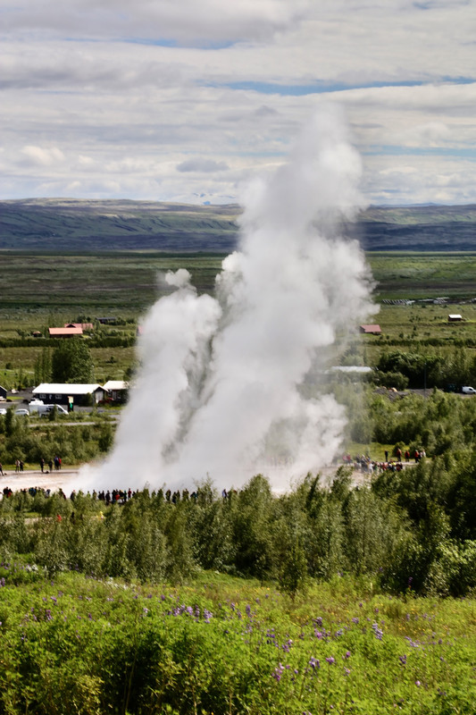 Strokkur erupting from a distance