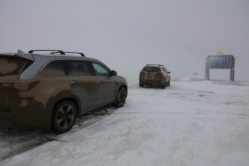 Driving across the Arctic Circle on Aug. 14 in the snow