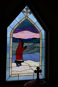 Stained glass in the St. Mathew’s Fort McPherson Anglican Church