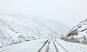 Snowy Dempster Hwy on Aug. 14 near the Arctic Circle