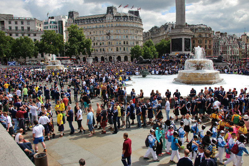 Scot football fans in Trafalgar Square