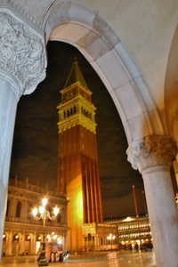 Venice at night, Campanile in Piazza San Marco