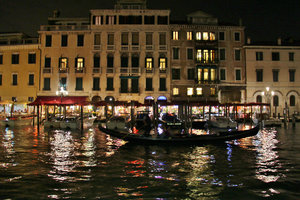 Venice at night, gondola on Grand Canal