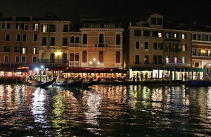 Venice at night, restaurants on Grand Canal