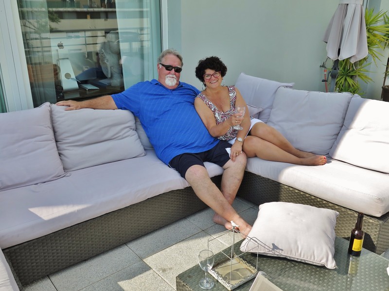 Dave and Sylvia relaxing on our penthouse terrace