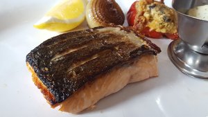 Salmon from the wood-fired grill at the Harbour Bistro