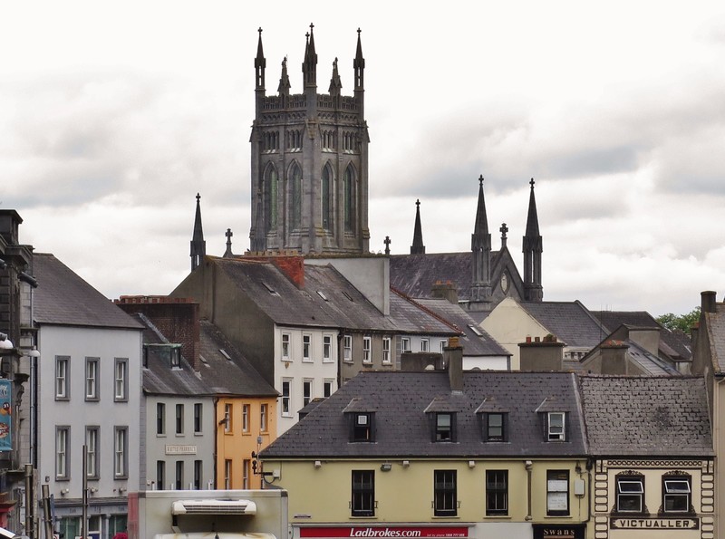 Kilkenny rooftops and a cathedral in the background