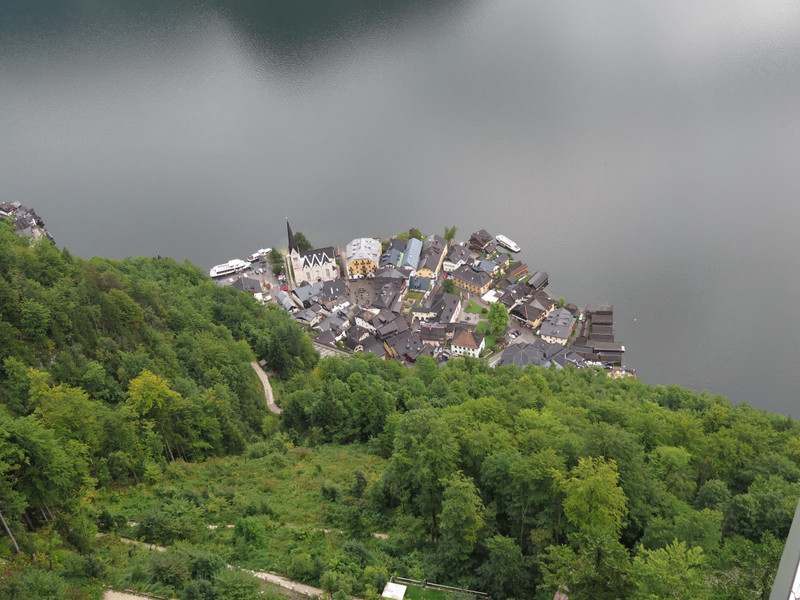 View below to Hallstatt from 360 metres above, on sky walk