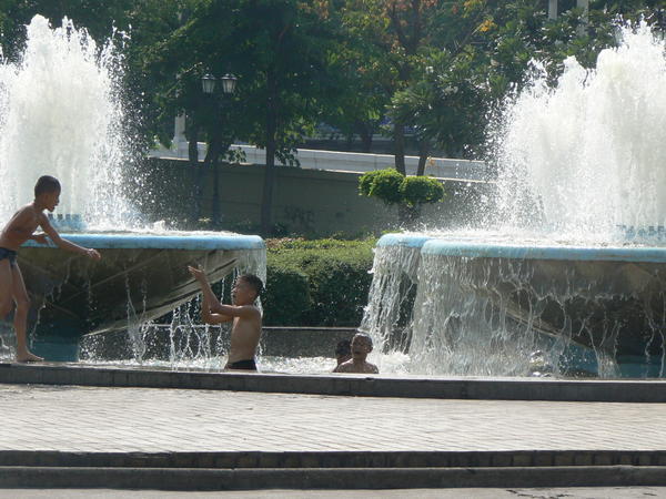 boys in fountain