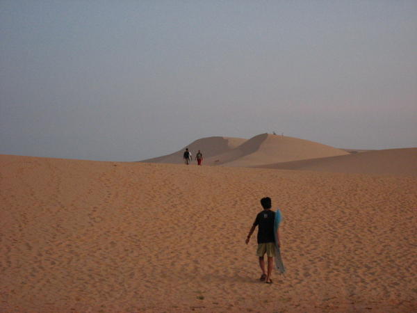 Hiking up the sand dunes....