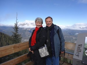 Us with Banff in background atop Sulphur Mountain