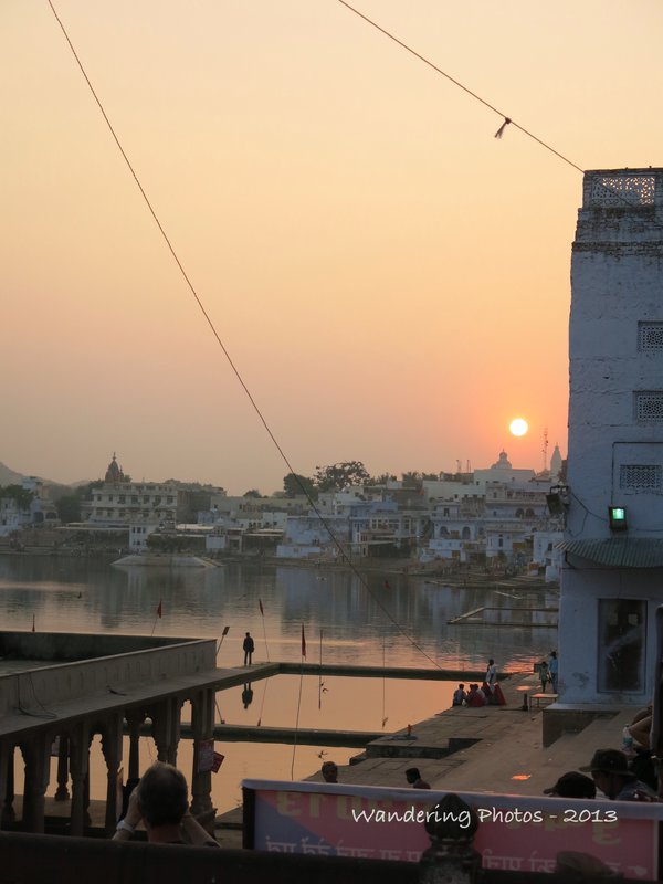 Sunset over Pushkar lake and the Ghats