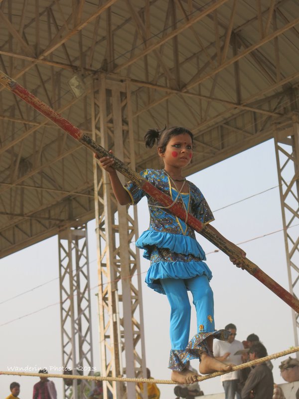 Child tightrope walker at Pushkar Camel Fair