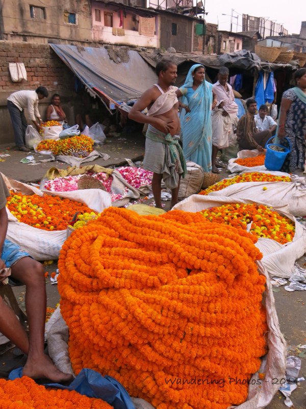 Marigold garlands at the Flower Market