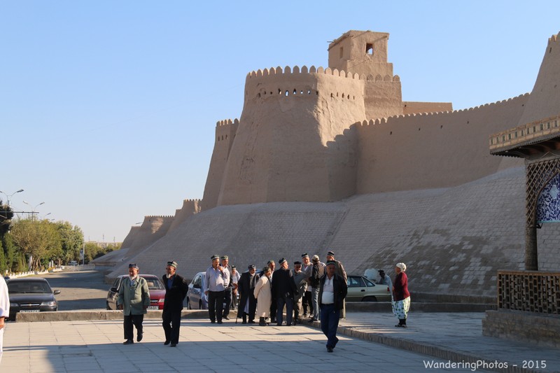 Uzbek elders in front of the city walls - Khiva