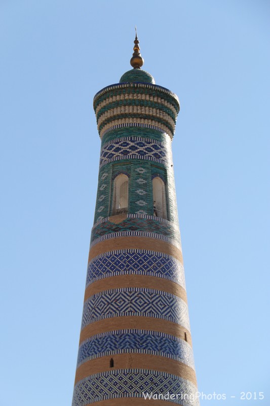 The colourful top section of the Islam Khoja Minaret - Khiva