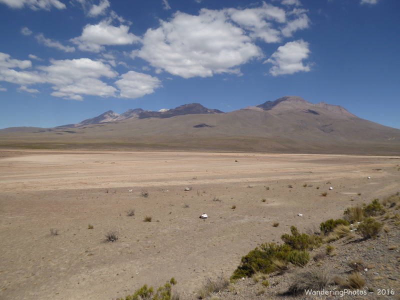 Across the high altiplano - 15000 ft here - to inactive volcanos.