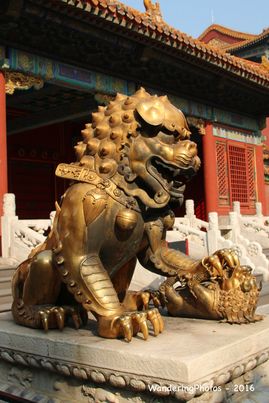 Female Lion & cub - Entrance Guardians - Forbidden City Palace Museum - Beijing China