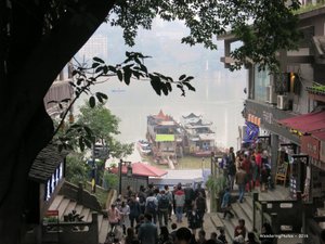 Looking onto Jia Ling River - Ci Qi Kou - Porcelain Village Chongqing China                 