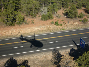 Our helicopter shadow on road
