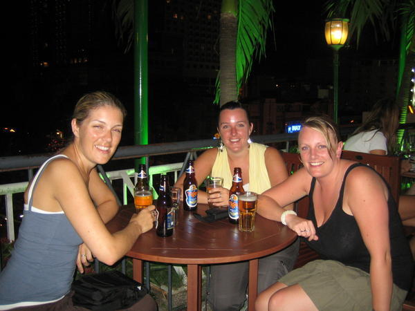 Having drinks with Kerry and Marie on the rooftop of The Rex Hotel, Saigon