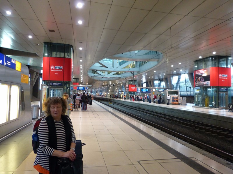 Frankfurt Flughafen Bahnhof - out of it after 20 hours on the go.