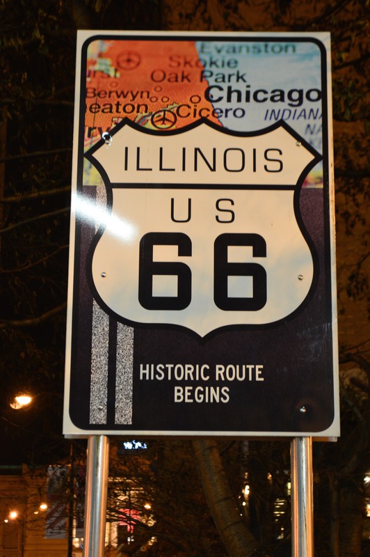 Where Route 66 begins in the centre of Chicago 