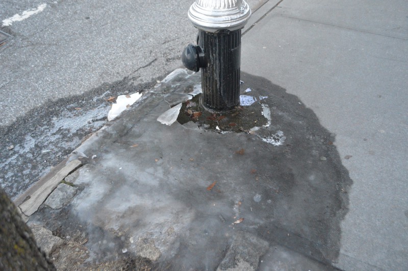 Water frozen from the fire hydrant in Brooklyn