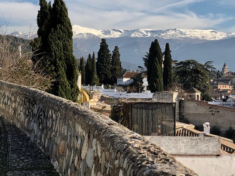 View of the snow capped Sierra Nevada Mountains from Mirador San Nicholas