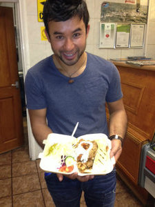 Tim with his first ever English 'Kebab.' He described it as 'the best meal I have eaten in England.' I don't know whether to laugh or cry...