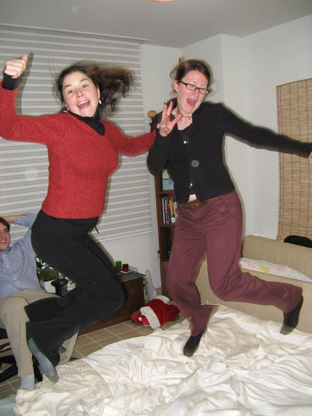 Trampolining on the card table Christmas night