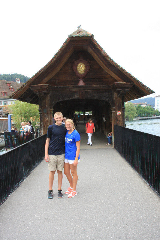 Historic Wooden Bridge Over Lake Lucerne