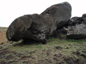 One of the many fallen Moai