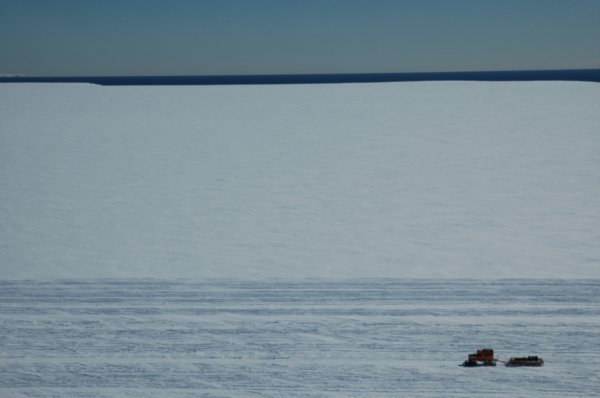 Sno-cat and sledge on the sea ice.