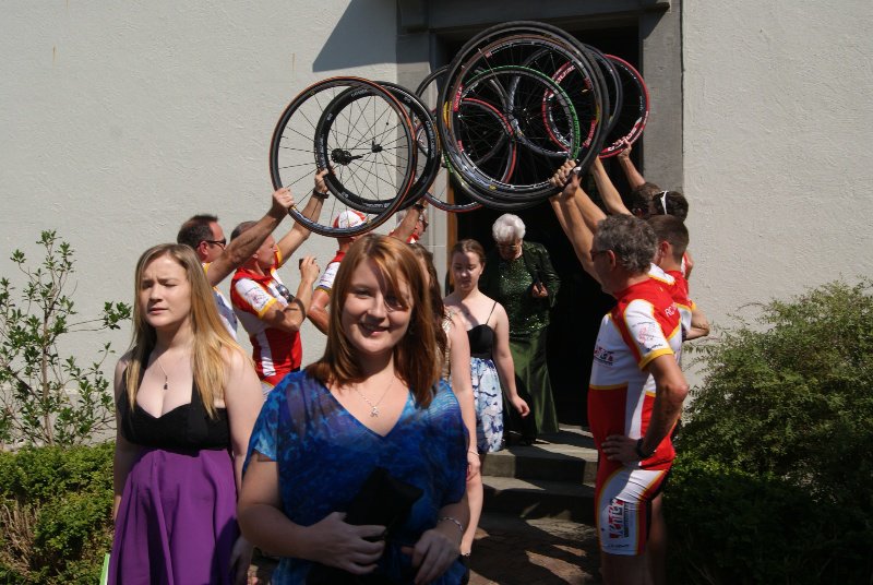The guard of honour with bike wheels