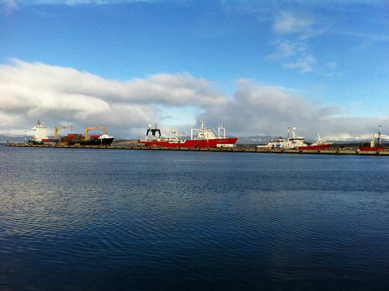 The antartica and cargo ships being loaded for their journeys at Ushuaia port